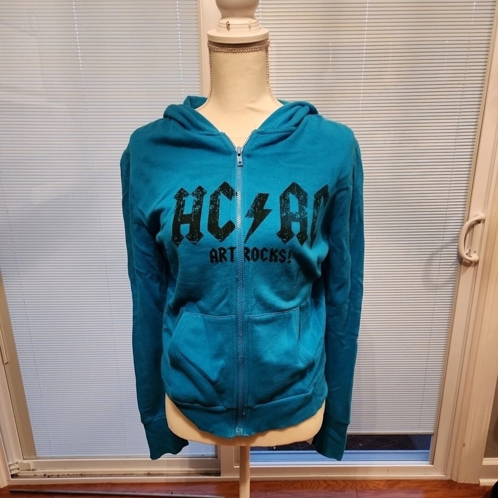 Blue Zip-Up Hoodie with Graphic Print